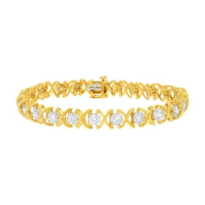 10K Yellow Gold Plated 2 Carat Diamond "XOXO" Tennis Bracelet Sterling Silver - Image 1 of 4