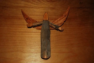 Arte popular tallado madera a la deriva ángel hecho a mano firmado 7-1/2" colgante - Imagen 1 de 5