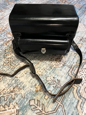 Vintage Black Leather Compartment Camera Bag, Hard Case with strap - Image 1 of 4
