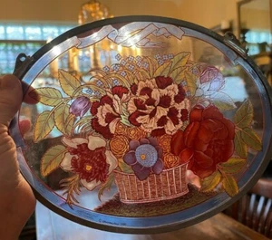 1980 Glassmasters Floral Oval Glass Window Sun Catcher Vintage picture flowers - Picture 1 of 5