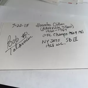 Bob Talamini 1960 Houston Oilers 1968 NY Jets Signed 3x5 index Card - Picture 1 of 1