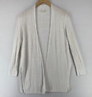 EILEEN FISHER Sweater PM Petite Linen Rib Cardigan Open Front Long Sleeve White