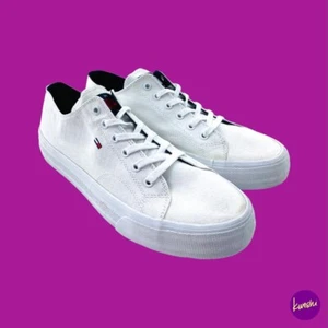 TOMMY JEANS Unisex Lace Up Vulcanised Sneakers, White, UK 7/EU 41/US 9.5 - Picture 1 of 4