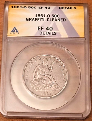 1861 O US Seated Liberty Half Dollar: Gorgeous ANACS XF40 Details - Image 1 of 4