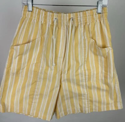 Pantalones Cortos Fácil Vintage Años 90 Amarillo Mantequilla Toldo Rayas Cintura Ultra Alta MUJER M  Foto 1 de 4