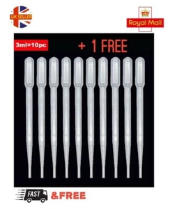 3ml Pipette Pippettes for Paint Hydroponics medicine packs of 5,10,15,20,25 UK - Picture 1 of 3