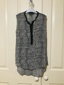 SABA Black White Animal Print Blouse Top Womens Size 8 - Picture 1 of 10