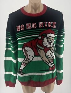Ugly Christmas Sweater Men’s SIZE L Ho Ho Hike Football Santa NFL Santa Hat