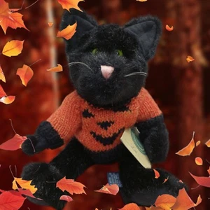 Vintage Halloween Black Cat Boyd Collection Orange Sweater JB Bean Plush 11" - Picture 1 of 12