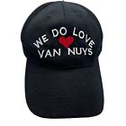 We do Love Van Nuys Heart Adult Trucker Hat Ball Cap Black White Spell Out Strap