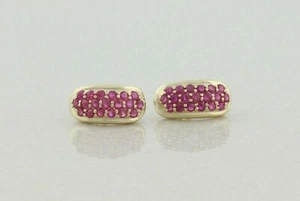 Natural Red Ruby Earrings Half Hoop earrings in 14k Yellow Gold - Picture 1 of 5