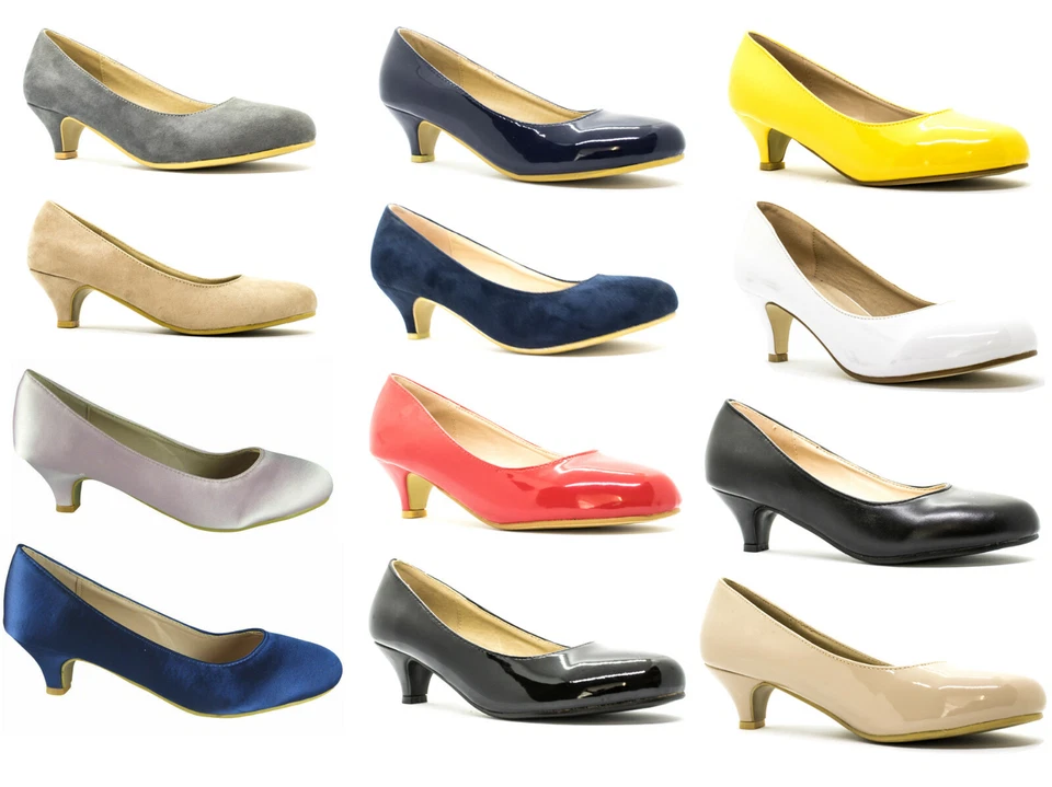 WOMENS LADIES LOW KITTEN HEEL WORK COURT EVENING DRESS GIRLS SHOES PUMPS 3-12