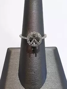 14K White Gold Semi Mount Brilliant Natural Diamond Petite Halo Setting Ring - Picture 1 of 6