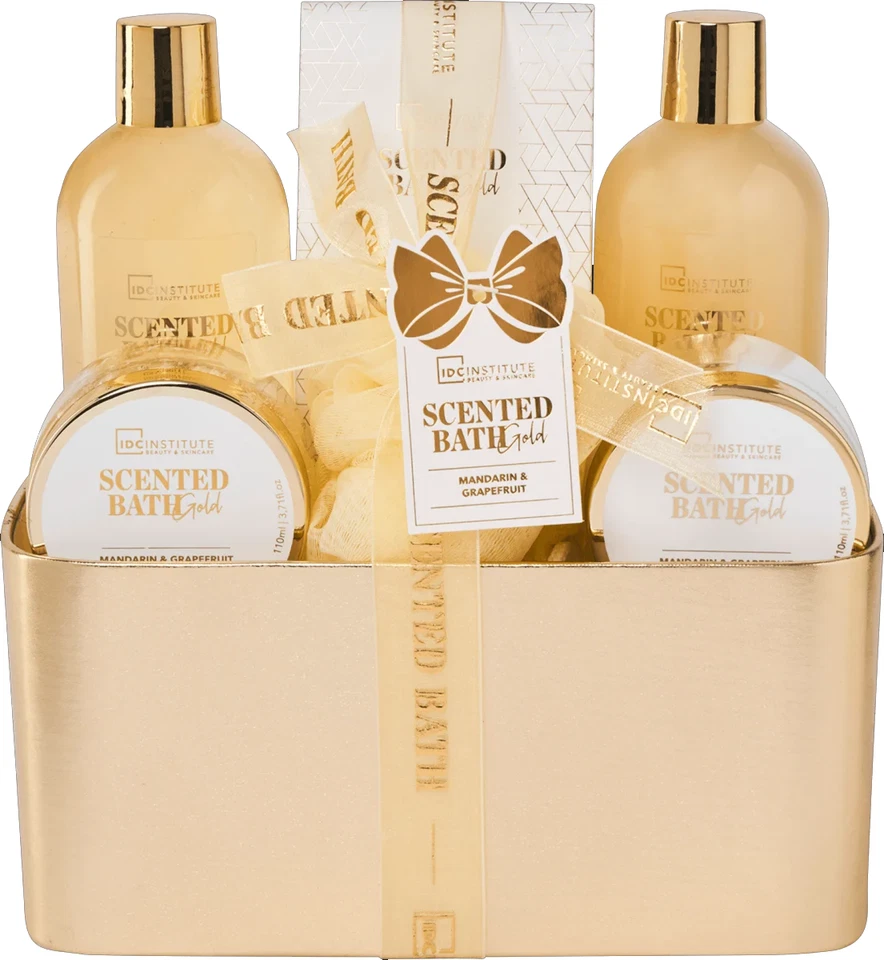 IDC INSTITUTE Geschenkkorb Damen Duschgel Set Salz Körpercreme Peeling Schwamm 6 Stück