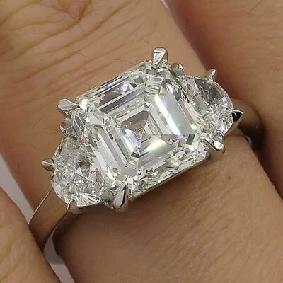 4.65Ct Asscher Cut Lab-Created Diamond 3 Stone Engagement Ring 14K White Gold - Image 1 of 4