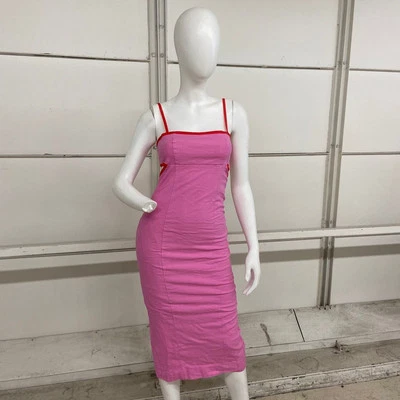 MAEVE By Anthropologie Dafni Cutout Linen Midi Dress Women's Size XS Rose Pink - Image 1 of 4