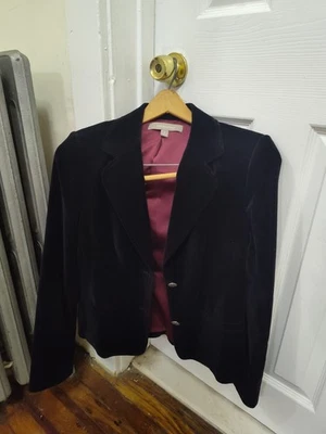 Croft & Barrow Blazer Jacket Women's 6 Black Velvet 2 Button Gothic Preppy Chic - Image 1 of 2