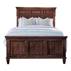 Pemberly Row Eastern King Wood Panel Bed in Weathered Burnished Brown - Picture 1 of 6
