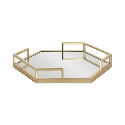 Gohana Mirrored Hexagon Tray with Gold Metal Handles, 16 x 18, Mirrored Glass... - Image 1 of 4