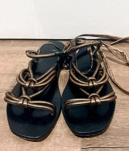 HUSK Sz39 Shimmering Bronze super-soft padded leather strappy gladiator sandals - Picture 1 of 6