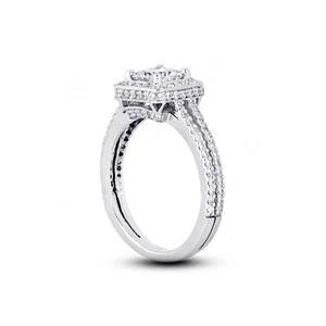 1.85ct E-SI1 Princess Earth Mined Certified Diamonds 18k  Halo Engagement Ring - Picture 1 of 3