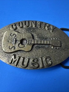 VTG Solid Brass COUNTRY MUSIC GUITAR Belt Buckle Western Cowboy MADE/TAIWAN 3.5” - Picture 1 of 4