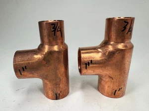 (2-PACK) NIBCO Reducing Tee 1" x 3/4" x 1" CTS Solder Joint Copper Sweat Fitting - Picture 1 of 8