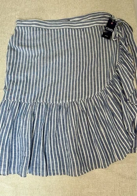 Falda envolvente CHAPS mezcla de lino longitud midi azul blanco rayas para mujer 2x Foto 1 de 4
