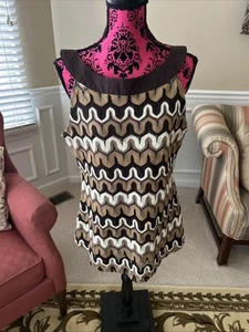 Tribal Lace Overlay Brown & Beige Lace Sleeveless Top Brown Lining L EUC - Picture 1 of 6