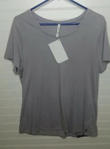 NWT Fabletics Cotton Jersey Hypnos Tee Shirt Top StoneGray w/Black Mesh ~ LG - Picture 1 of 6