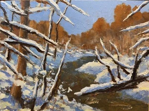 Winter Blues Hudson River Fall Plein Air Painting Landscape One Of A Kind Art - Picture 1 of 1