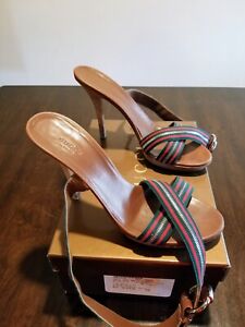 Gucci Women's Calfskin Web Zip Lifford Sandals Size 40