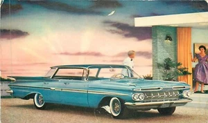 1959 CHEVROLET IMPALA SPORT BERLINA ADV. CARTOLINA CROMATA - Foto 1 di 2