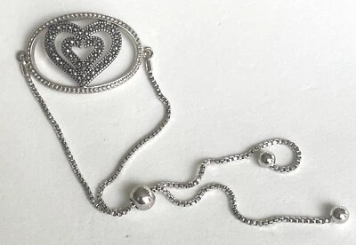 Brazalete Diapositivo Cadena Caja Corazón Calado Ovalado Marcasita IBB CN Firmado Tono Plateado Foto 1 de 4