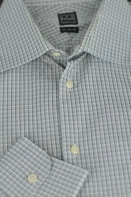 Camisa de vestir de algodón de lujo a cuadros grises y blancos Ike Behar para hombre 17 x 32/33 Foto 1 de 4