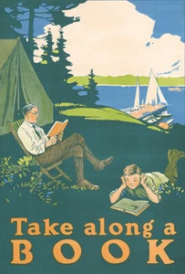 Take Along A Book - Camping - 1910 - Póster motivacional de lectura - Imagen 1 de 1