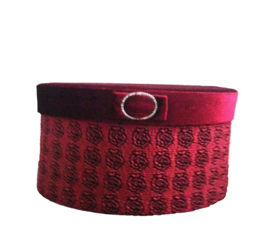 Caja Sombrero Terciopelo Nordstrom Vintage Oblongo Estampado Rosa Rojo con Adorno Foto 1 de 4