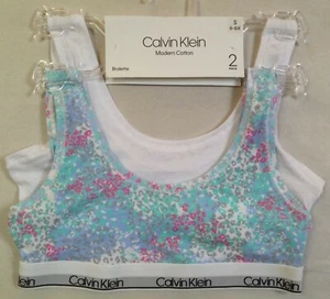 NWT CALVIN KLEIN GIRLS MODERN COTTON 1 WHITE 1 MULTI BRALETTE BRA 6-6X S - Picture 1 of 2