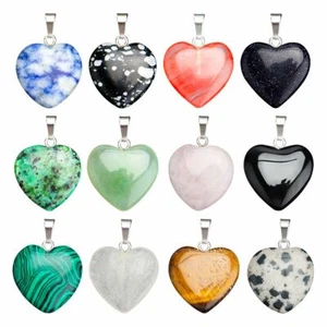 12pcs Natural Gemstones Heart Shape Reiki Chakra Healing Pendant Necklaces USA - Picture 1 of 4