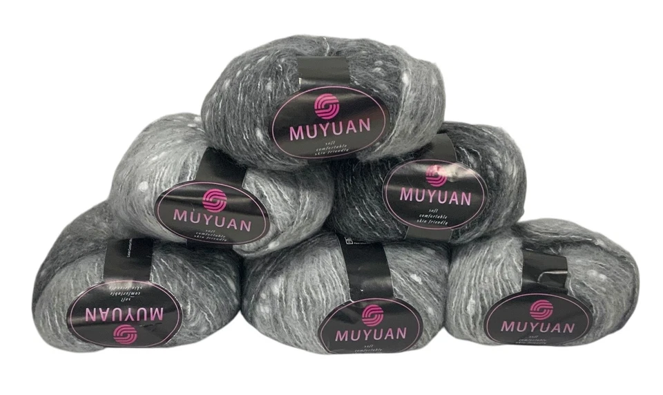 Lot Of 6 Muyuan Dot Mohair Yarn Gradient 50g Each Shades Of Gray - Image 1 of 2