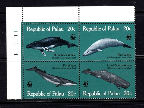 Palau stamps #27a, Block of 4, MNH OG, XF, topical, Whales Cover