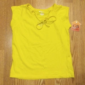 L Size Girls (14/16) Youth Shirt Star Ride Heart Studs style Yellow Sleeveless - Picture 1 of 4