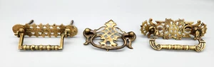 Vintage Ornate 3 Different Antique Brass Drop Bail Drawer Pulls 3” Center - Picture 1 of 10