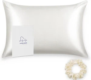 ALASKA BEAR 100% 19 Momme Mulberry Silk Pillowcase, 50x75 cm, 1 pc Ivory White - Picture 1 of 8