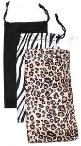 3 PCS SUNGLASSES EYEGLASSES POUCH CASE BAG BLACK LEOPARD ZEBRA - Picture 1 of 4