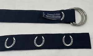 Vineyard Vines D-Ring Belt Mens Size M Navy Kentucky Derby Horseshoe Pattern - Picture 1 of 5