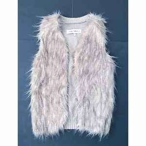 Gilet aperto in pelliccia sintetica con maglione beige schiena media shag fuzzy posh fairy core boho - Foto 1 di 4