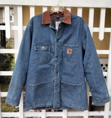Винтажный Carhartt джинсовой ткани одеяло с подкладкой сарая куртка Chore пальто мужской средний США - Изображение 1 из 4