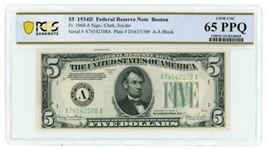 1934D $5 FRN Boston FR-1960-A PCGS 65PPQ (L4945) - Picture 1 of 2
