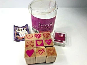 Hero Arts Hearts Playful Prints Set of 9 Woodblock Heart Rubber Stamps (1999) - Picture 1 of 5